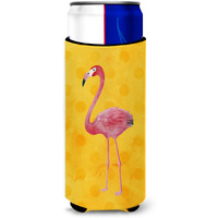 "Caroline's Treasures Flamingo Yellow Polkadot Beverage Insulator Hugger, Slim, Multicolor"
