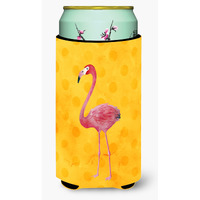 "Caroline's Treasures Flamingo Yellow Polkadot Beverage Insulator Hugger, Tall, Multicolor"
