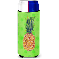 "Caroline's Treasures Pineapple Green Polkadot Beverage Insulator Hugger, Slim, Multicolor"