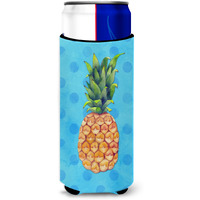 "Caroline's Treasures Pineapple Blue Polkadot Beverage Insulator Hugger, Slim, Multicolor"