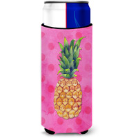 "Caroline's Treasures Pineapple Pink Polkadot Beverage Insulator Hugger, Slim, Multicolor"