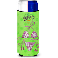 "Caroline's Treasures Bikini Swimsuit Green Polkadot Beverage Insulator Hugger, Slim, Multicolor"