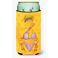 "Caroline's Treasures Bikini Swimsuit Yellow Polkadot Beverage Insulator Hugger, Tall, Multicolor"