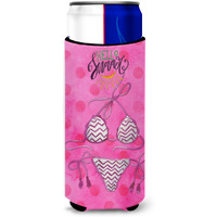 "Caroline's Treasures Bikini Swimsuit Pink Polkadot Beverage Insulator Hugger, Slim, Multicolor"