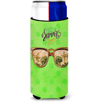 "Caroline's Treasures Beach Sunglasses Green Polkadot Beverage Insulator Hugger, Slim, Multicolor"