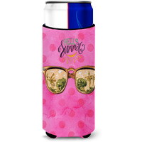 "Caroline's Treasures Beach Sunglasses Pink Polkadot Beverage Insulator Hugger, Slim, Multicolor"
