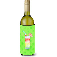 "Caroline's Treasures Umberella Cocktail Green Polkadot Beverage Insulator Hugger, 750 ml, Multicolor"