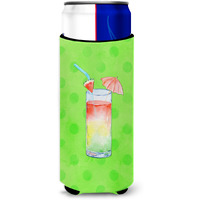 "Caroline's Treasures Umberella Cocktail Green Polkadot Beverage Insulator Hugger, Slim, Multicolor"