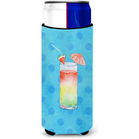 "Caroline's Treasures Umberella Cocktail Blue Polkadot Beverage Insulator Hugger, Slim, Multicolor"