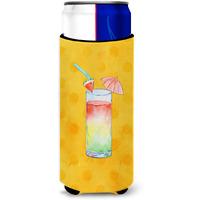 "Caroline's Treasures Umberella Cocktail Yellow Polkadot Beverage Insulator Hugger, Slim, Multicolor"