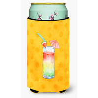 "Caroline's Treasures Umberella Cocktail Yellow Polkadot Beverage Insulator Hugger, Tall, Multicolor"