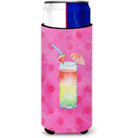 "Caroline's Treasures Umberella Cocktail Pink Polkadot Beverage Insulator Hugger, Slim, Multicolor"
