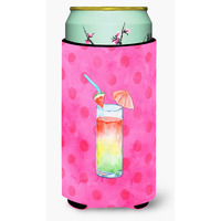 "Caroline's Treasures Umberella Cocktail Pink Polkadot Beverage Insulator Hugger, Tall, Multicolor"