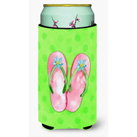 "Caroline's Treasures Pink Flip Flops Green Polkadot Beverage Insulator Hugger, Tall, Multicolor"