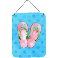 "Caroline's Treasures Pink Flip Flops Blue Polkadot Metal Print, 16hx12w, Multicolor"