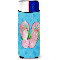 "Caroline's Treasures Pink Flip Flops Blue Polkadot Beverage Insulator Hugger, Slim, Multicolor"