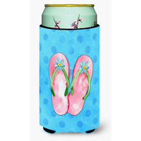 "Caroline's Treasures Pink Flip Flops Blue Polkadot Beverage Insulator Hugger, Tall, Multicolor"