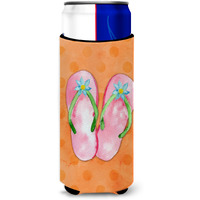 "Caroline's Treasures Pink Flip Flops Orange Polkadot Beverage Insulator Hugger, Slim, Multicolor"