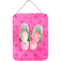 "Caroline's Treasures Flip Flops Pink Polkadot Metal Print, 16hx12w, Multicolor"