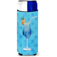 "Caroline's Treasures Summer Cocktail Blue Polkadot Beverage Insulator Hugger, Slim, Multicolor"