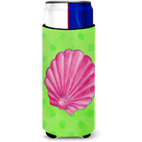 "Caroline's Treasures Pink Sea Shell Green Polkadot Beverage Insulator Hugger, Slim, Multicolor"