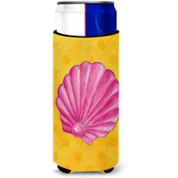"Caroline's Treasures Pink Sea Shell Yellow Polkadot Beverage Insulator Hugger, Slim, Multicolor"