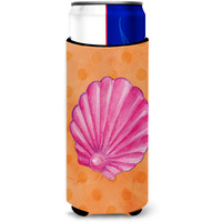 "Caroline's Treasures Pink Sea Shell Orange Polkadot Beverage Insulator Hugger, Slim, Multicolor"