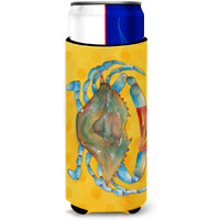 "Caroline's Treasures Blue Crab Yellow Polkadot Beverage Insulator Hugger, Slim, Multicolor"
