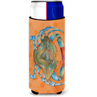 "Caroline's Treasures Blue Crab Orange Polkadot Beverage Insulator Hugger, Slim, Multicolor"