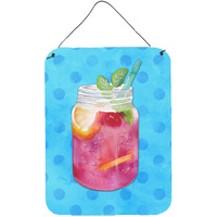 "Caroline's Treasures Mason Jar Cocktail Blue Polkadot Metal Print, 16hx12w, Multicolor"