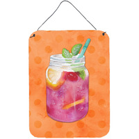 "Caroline's Treasures Mason Jar Cocktail Orange Polkadot Metal Print, 16hx12w, Multicolor"