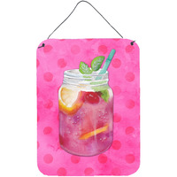 "Caroline's Treasures Mason Jar Cocktail Pink Polkadot Metal Print, 16hx12w, Multicolor"
