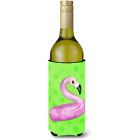 "Caroline's Treasures Flamingo Floaty Green Polkadot Beverage Insulator Hugger, 750 ml, Multicolor"