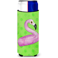 "Caroline's Treasures Flamingo Floaty Green Polkadot Beverage Insulator Hugger, Slim, Multicolor"