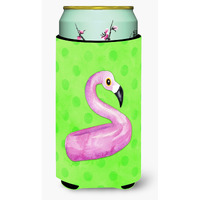 "Caroline's Treasures Flamingo Floaty Green Polkadot Beverage Insulator Hugger, Tall, Multicolor"