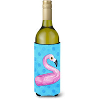 "Caroline's Treasures Flamingo Floaty Blue Polkadot Beverage Insulator Hugger, 750 ml, Multicolor"