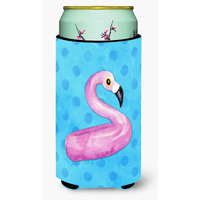 "Caroline's Treasures Flamingo Floaty Blue Polkadot Beverage Insulator Hugger, Tall, Multicolor"