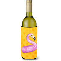 "Caroline's Treasures Flamingo Floaty Yellow Polkadot Beverage Insulator Hugger, 750 ml, Multicolor"