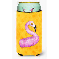 "Caroline's Treasures Flamingo Floaty Yellow Polkadot Beverage Insulator Hugger, Tall, Multicolor"