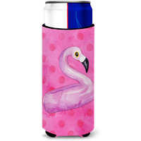 "Caroline's Treasures Flamingo Floaty Pink Polkadot Beverage Insulator Hugger, Slim, Multicolor"