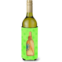 "Caroline's Treasures Message in a Bottle Green Polkadot Beverage Insulator Hugger, 750 ml, Multicolor"