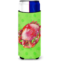 "Caroline's Treasures Crab Green Polkadot Beverage Insulator Hugger, Slim, Multicolor"