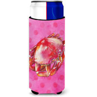 "Caroline's Treasures Crab Pink Polkadot Beverage Insulator Hugger, Slim, Multicolor"