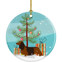 "Caroline's Treasures Longhaired Dachshund Christmas Ceramic Ornament, Multicolor"