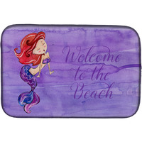 "Caroline's Treasures Mermaid Welcome Purple Dish Drying Mat, 14"" x 21"", Multicolor"