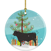 "Caroline's Treasures Black Angus Cow Christmas Ceramic Ornament, Multicolor"