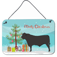 "Caroline's Treasures Black Angus Cow Christmas Metal Print, 8"" x 12"""