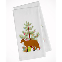 Red Fox Christmas White Kitchen Towel Set of 2