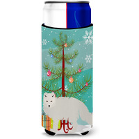 "Caroline's Treasures White Arctic Fox Christmas Decorative Can Hugger, Slim, Multicolor"