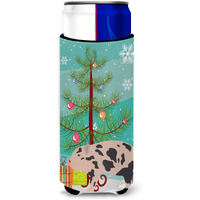 "Caroline's Treasures Mini Miniature Pig Christmas Decorative Can Hugger, Slim, Multicolor"